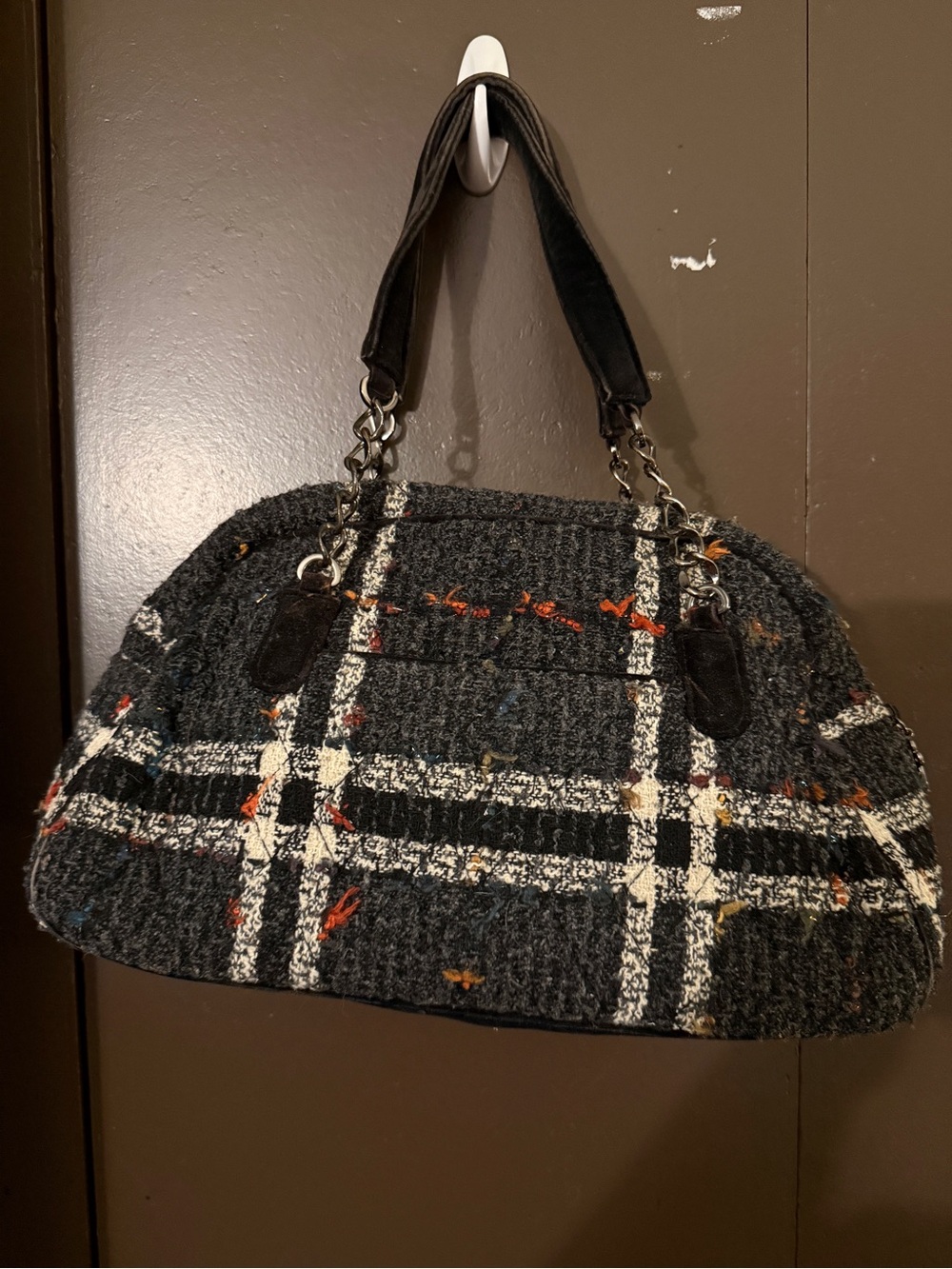 Vera Bradley Black Tweed Plaid Shoulder Bag with Chain Handles - Picture 2 of 6
